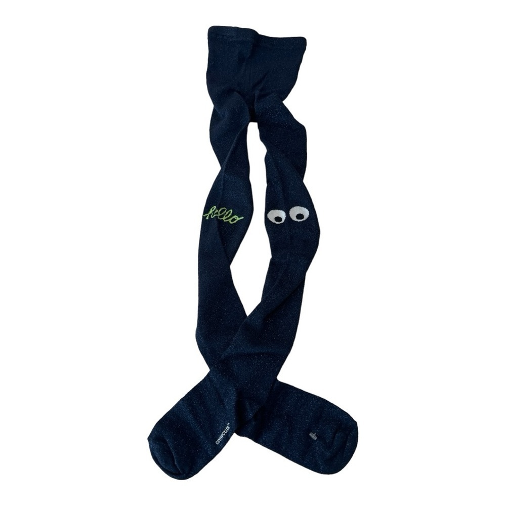 Crewcuts J.Crew Girls Blue Sparkle HELLO Monster Tights Size M/L  NEW